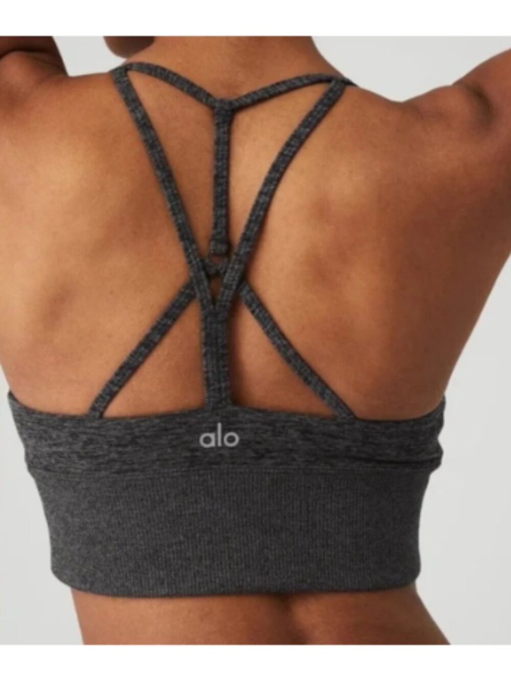 ALO Yoga Alosoft Lavish Bra Heather Gray Strappy Longline Ribbed Size Medium